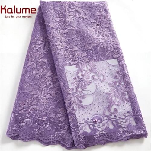 Kalume Nigerian Tissue Lace With Beads African Tulle Lace Fabric Stones French Net Lace Fabric High Quality For Diy Dress H2507