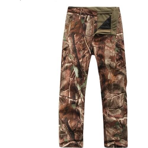 Camouflage Hunting Pants Men Thermal Waterproof Windproof Fall Winter Fleece Softshell Pants Trousers for Camping Hiking Hunting
