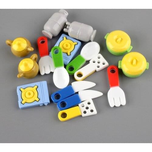 Kawaii Resin Cabochons Embellishments Scrapbooking Miniature fork gas stove bottle soup pot Button Patch sticker 10pcs
