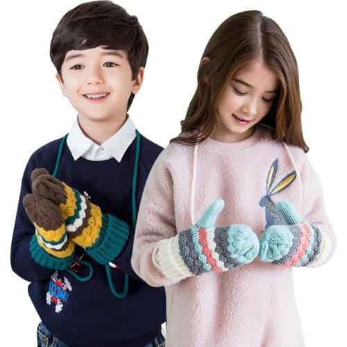 Kocotree For Kid 3-12 Years Old Warm Winter Children Stretchy Mittens Girls Boys Kids Stripe Warmer Autumn Fashion Knitted Glove