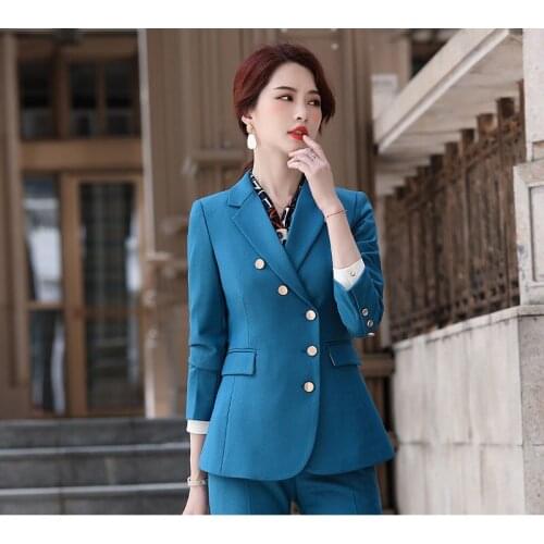 Winter Fall Business Professional Womens Suit Temperament Single-Breasted Solid Suit Jacket Female Pants Suit Two-Piece Set