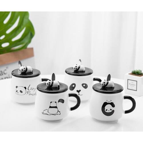 Logo panda Mug coffee breakfast cup large capacity water cup creative ceramic cup with cover and spoon