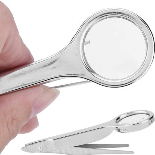10X Magnifying Lens Loupe Hand Held Stainless Steel Tweezers Magnifier Hot