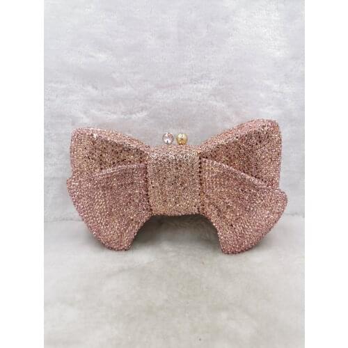 Fashion Golden Bow Crystal Bags Luxury Diamond Party Purse Female Pochette Wedding Bridal Clutches Bags Pink Bow knot Handbags