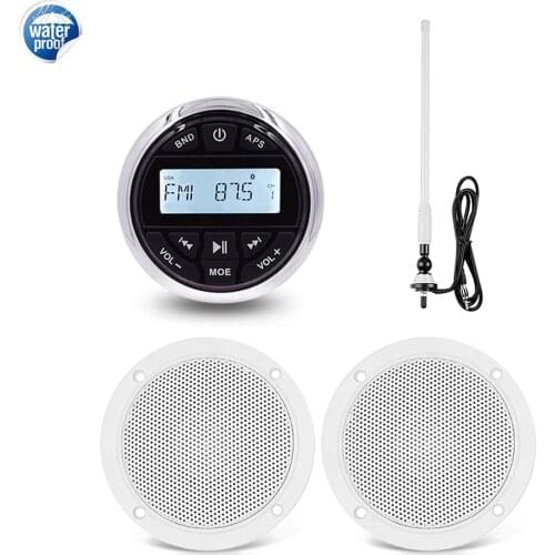 Marine Audio Radio Stereo Bluetooth Sound System Receiver Boat Car MP3 Player+4 Inch Waterproof Marine Speaker+FM AM Antenna