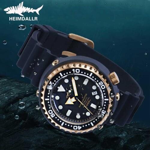 HEIMDALLR Mens Diver Mechanical Watch 1000M Depth Water Resistance Black Gold PVD Coated Case NH35A Automatic Tuna Dive Watch