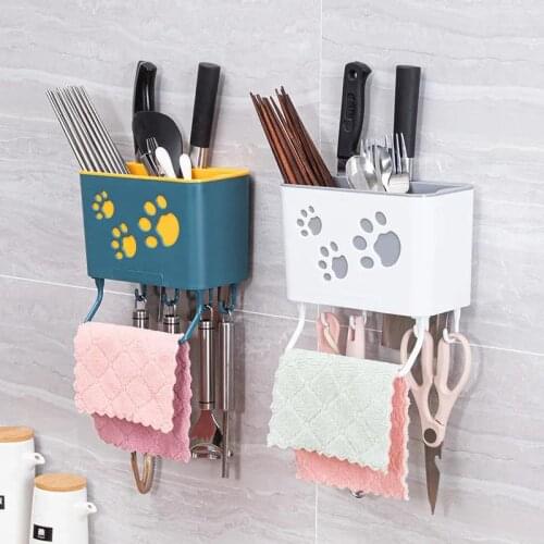 Wall-mounted Kitchen Chopstick Cage Perforated Storage Box Cutlery Tube Multifunctional Chopsticks Spoon Bowl Drain Rack
