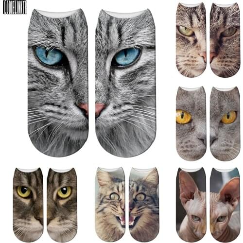 New Design 3D Printed Women Winter Christmas Socks Funny Creative Pet Cat Face Unisex Cotton Harajuku Ankle Socks Children Gift