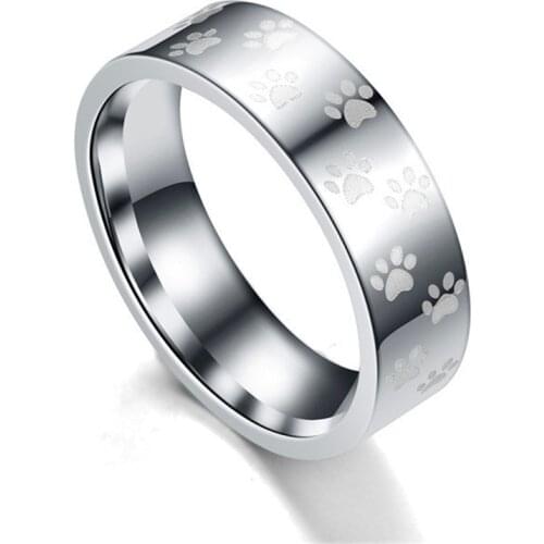 Personalized Gifts Free Customize Engraved Name Paw Rainbow Rings For Women Stainless Steel Ring Footprint Men Jewelry