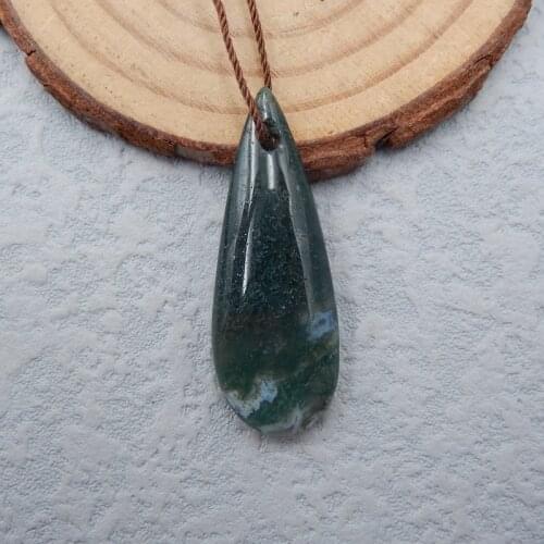 Moss Agate fashion pendant Cabochon bead,Semi-precious stones, Jewelry accessories, birthday gift,37x14x8mm5g