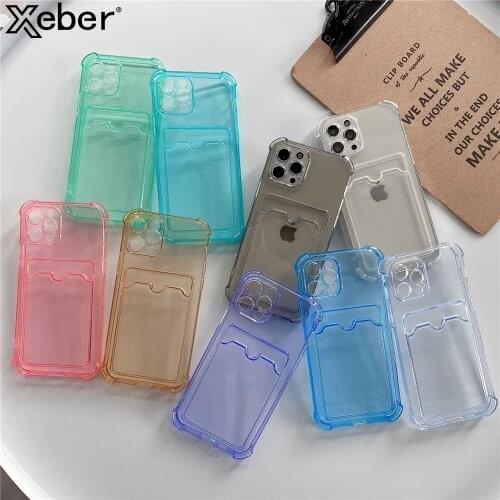 Transparent Wallet Card Slots Holder Phone Case For iPhone 12 11 Pro Max X XS XR 7 8 Plus SE Mini Soft Silicone Shockproof Cover