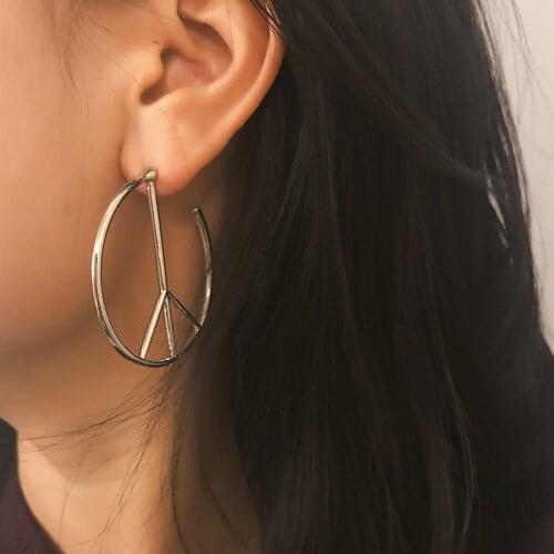 Peace Symbol Open Round Circle Drop Earrings For Women Female Dangle Earings Hoop Ear Jewelry Brincos 1347