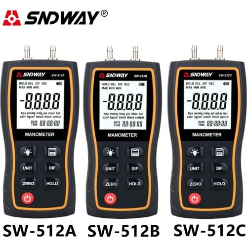 SNDWAY 512A/B/C Digital Differential Manometer Hand-held Air Pressure Gauge Negative Vacuum Press Gauge Meter Monitoring