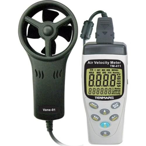 Tenmars TM-411 Handheld Digital Anemometer Air Velocity/Flow Meter Datalogger