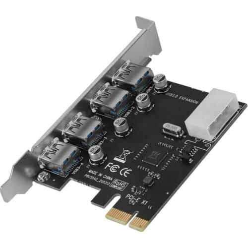USB 3.0 PCI Express Adapter PCI E To 4 Ports USB 3 Expansion Adapter Card USB3 PCIe PCI-e X1 Controller Converter For Desktop
