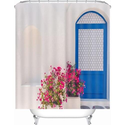 New fresh flower blue house shower curtain 3D Print Bathroom Curtains Waterproof Mildew Proof with hooks