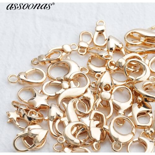 Assoonas M824,lobster clasp hooks,jewelry accessories,18k gold plated,charms,connectors for diy necklace bracelet,10pcs/lot