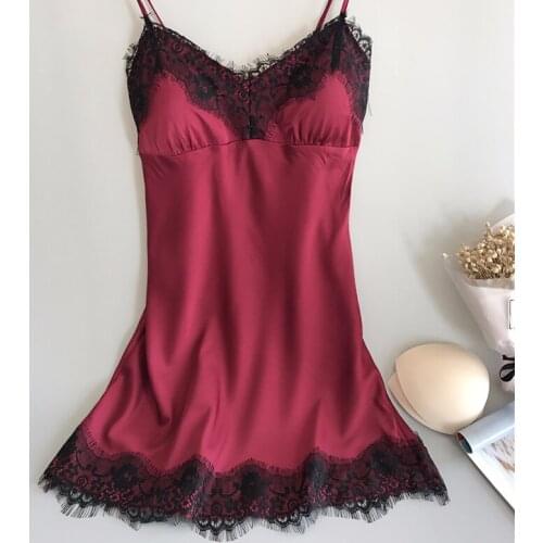 Sexy Pajamas Sexy Lingerie Ladies Temptation Sexy V-neck Lace Sexy Suspender Nightdress With Chest Pad Silky Home Service