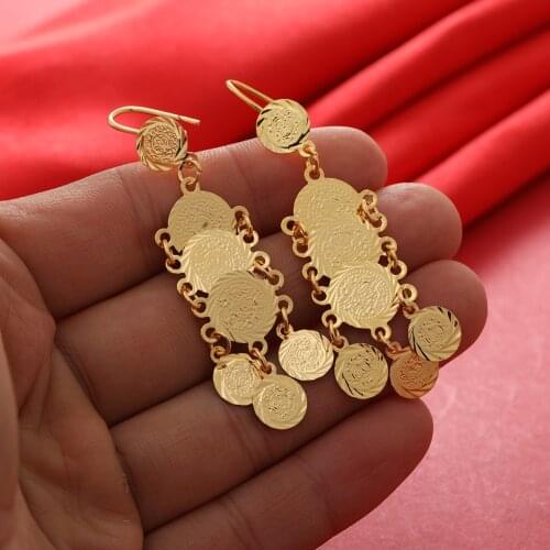 Dubai Gold Color Earrings 24K For Women Wedding Jewelry Womens Earrings For Girls Bridal Wife Gifts African Dubai French