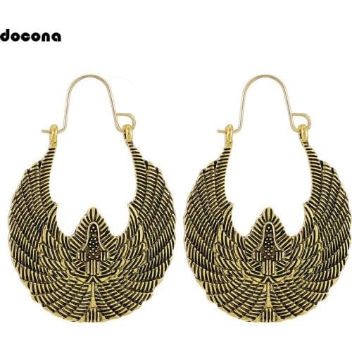 Docona Vintage Antique Wing Drop Dangle Earring for Women Metal Alloy Animal Circle Pendant Earrings Brincos Jewelry 9662