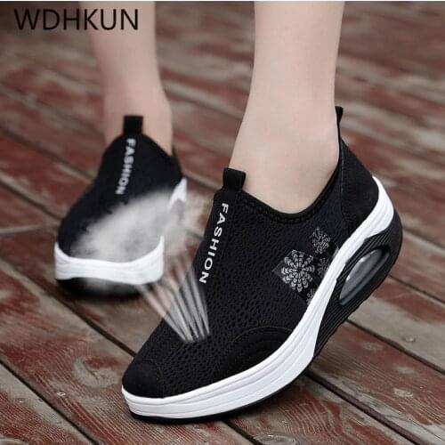 WDHKUN Women Summer Height Increasing Casual Shoes Fashion Breathable Mesh Swing Wedges Platform Shoes Stability tenis feminino