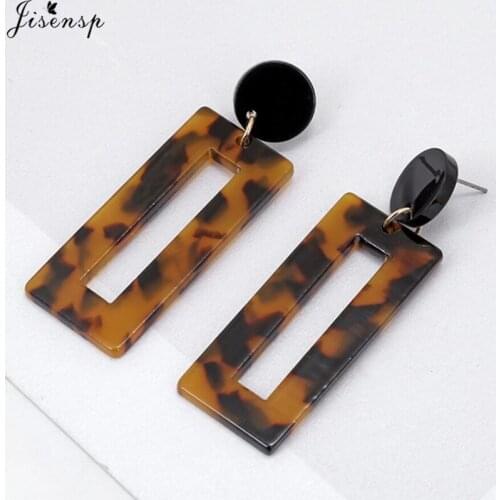 Jisensp New Vintage Drop Earrings for Women Leopard Print Design Large Square Dangle Acrylic Earrings Fashion Jewelry Pendientes