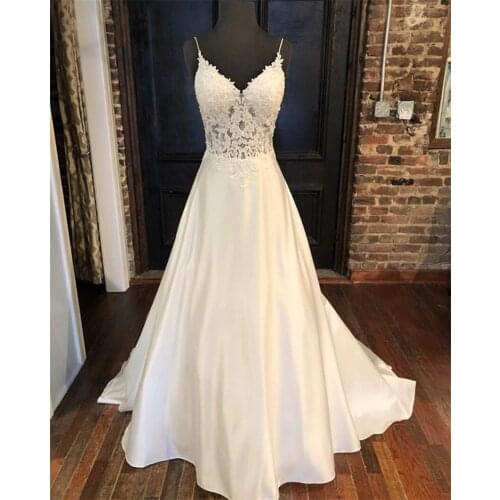 Spaghetti Straps Boho Wedding Dresses 2020 vestido de noiva Lace Bodice Bridal Wedding Party Dress robe de mariee Bridal Gowns