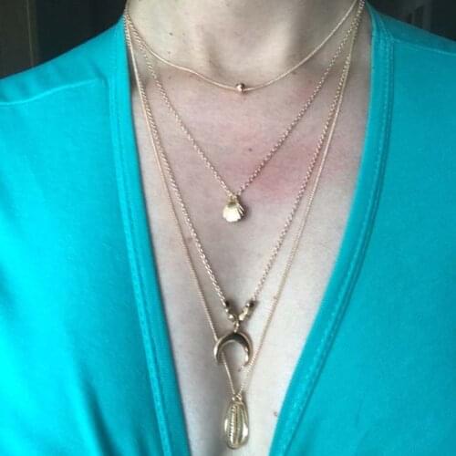 Boho Multi-element Crystal Necklaces For Women Fashion Gold Necklace Vintage Multiple Layers Pendant Necklace Jewelry Gift