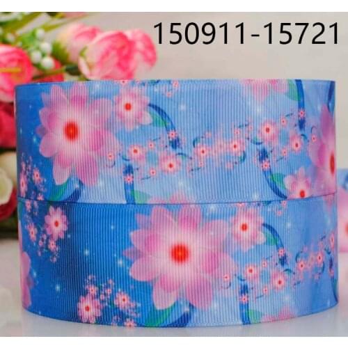 10 yard 1 - 1/2 38 mm 2015new lovely blue flowers ribbon grosgrain pattern ribbon tape DIY ployester ribbon