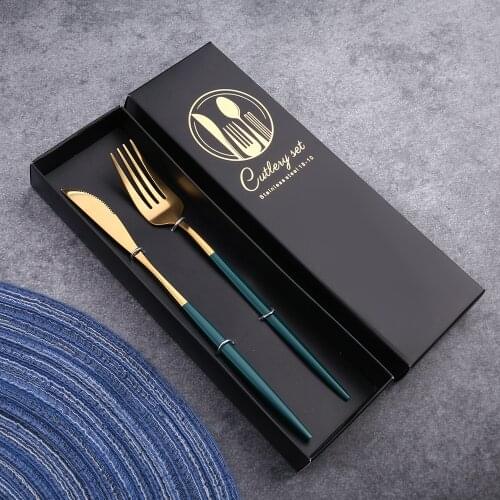 2pcs/set Stainless Steel Spoon Fork Chopstick Knife Set with Storage Gift Box Coffee Dessert Fork Spoon Kitchen Tableware Set