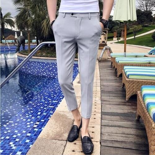 2021 business Pants Men Elegant Slim Fit Tight-ankle Suit Trousers Pants For Men Office Party Trousers Mens Dress Pants 29-35