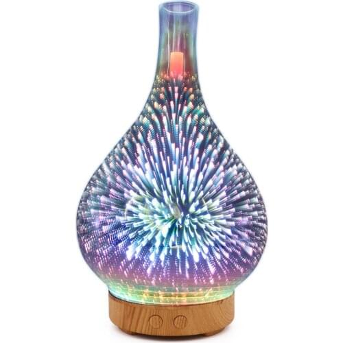 3D Fireworks Glass Vase Shape Air Humidifier with LED Night Light Aroma Essential Oil Diffuser Mist Maker Ultrasonic Humidifier