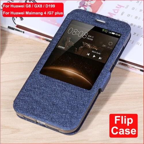For Huawei G8 case G7 Plus GX8 back cover Open window PU Leather Case G7plus G8 RIO L01 L02 L03 D199 Phone Cover GX8 shell case