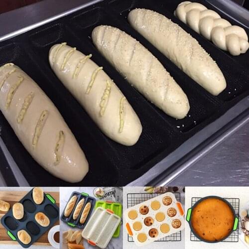 Black Silicone Bread Mold Form 5 Dent Bread Mold Baking Tool Food Grade Silicone Form Foldable Muffin Toast Cake Baguette Mould