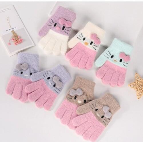 Childrens Knitted Warm Gloves For Boys Girls Winter Windproof Kawaii Fluffy Cute Cartoon Cold Proof Autumn Soft Cat Gloves