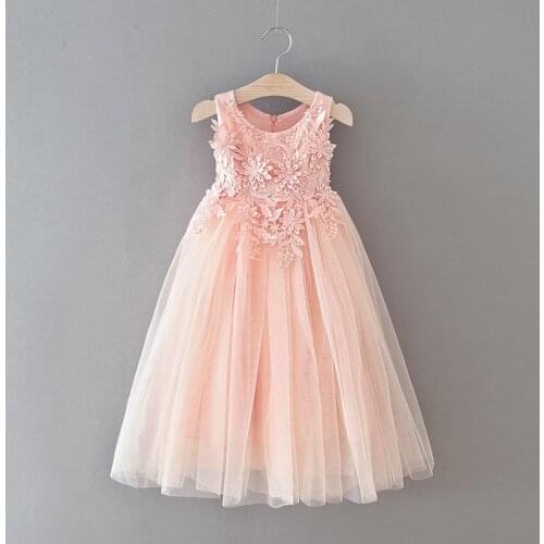 Girls' three dimensional flower sleeveless Princess Dress kids Fashion yarn mesh dresses