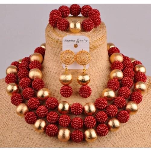 Elegant Wine Costume Necklace African Wedding Beads Jewelry Set for Women FZZ82-03