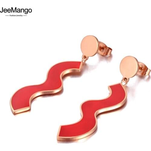 JeeMango Bohemia Design Stainless Steel Geometric Drip Glaze Party Jewelry Trendy CZ Crystal Party Earrings For Women JE20171