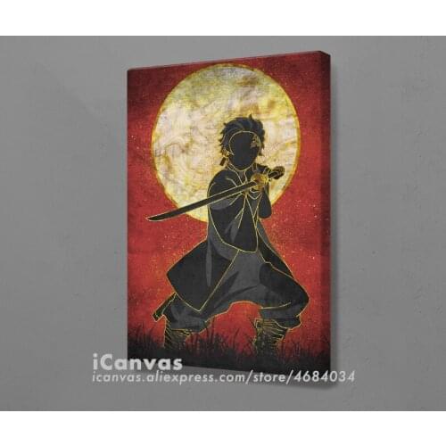 Kamado Tanjirou manga Silhouette Poster Framed Wooden Canvas Wall Art Decoration Prints Living Room Home Frame Decor Painting