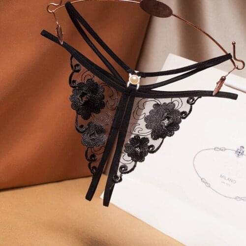 Panty Open Crotch Pearl Patchwork Sexy Underwear Women Transparent Hollow Out Floral Woman Sex Strings Free Shipping Underpants