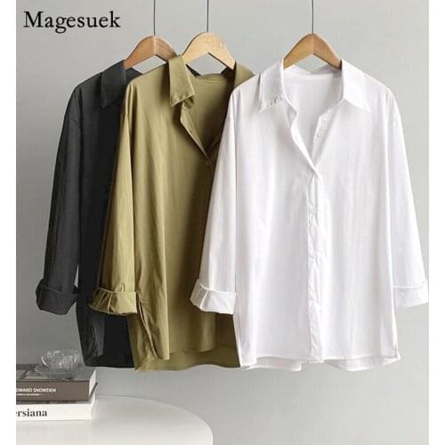 Fashion Turn-down Collar Button Shirts Casual Loose Shirt Women Autumn 2021 Long Sleeve White Cotton Women Blouses Tops 17201