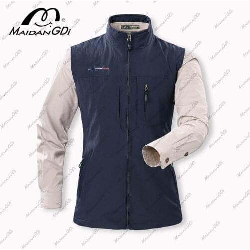 MAIDANGDI Mens Waistcoat Jackets Vest 2020 Summer New Solid Color Stand Collar Climbing Hiking Work Sleeveless With Pocket