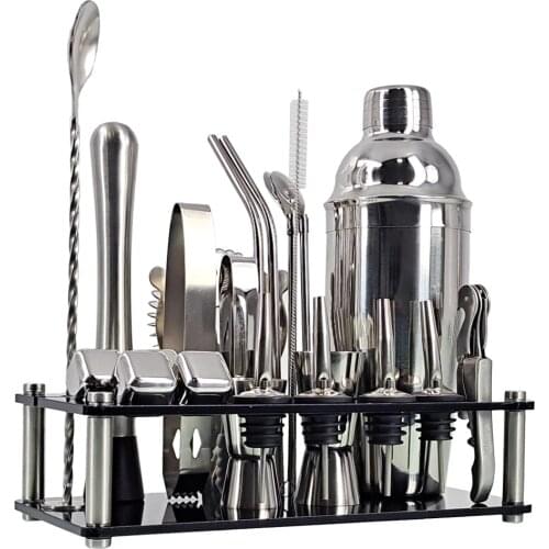 Bartender Kit 23-Piece Cocktail Shaker Set Of Stainless Steel Ice Grain Acrylic Stand For Mixed Drinks Martini Bar Tools