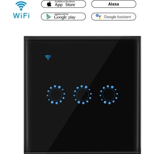 Tuya Smart Life Wifi Voice Touch On / Off 1/2/3 Gang Wall Light Switch Work With Alexa Google Home IFTTT Glass Panel Backlight
