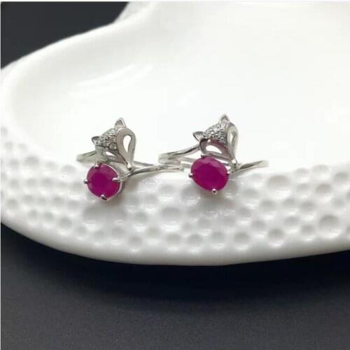 Natural ruby ring Free shipping Natural and real ruby 925 sterling silver Fox ring Style 5*6mm