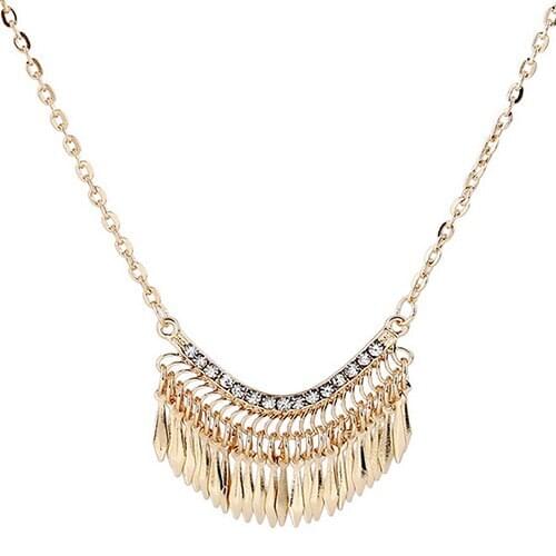 Womens Golden Color Tassels Pendent Rhinestone Choker Long Chain Party Necklace