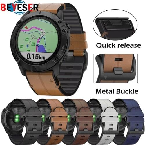 Silicone & Leather Watch Band For Garmin Fenix 5 6 Pro 5X 6X Quick Fit Strap For Garmin Fenix 3 3HR 5X 5 Plus Forerunner 935 945