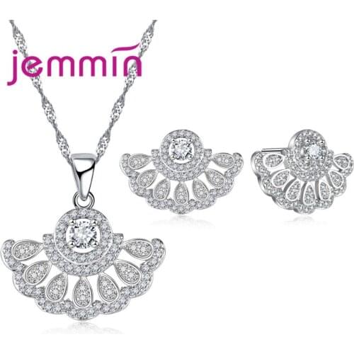 Romantic Women 925 Sterling Silver Jewelry Set CZ Pendant/Necklace/Earrings Wedding Jewelry parure bijoux femme