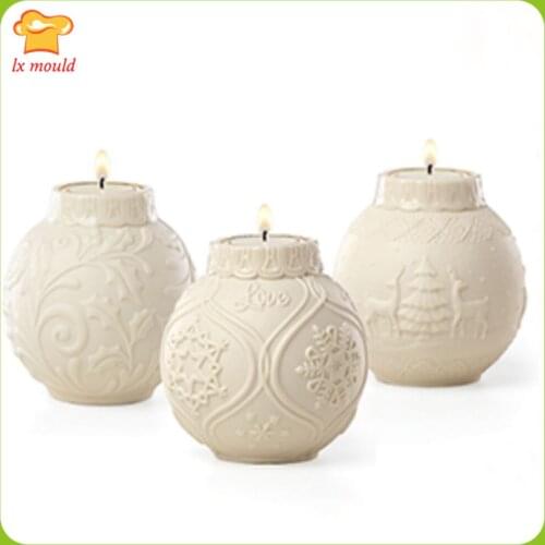 Christmas Carnival Super Low Price Embossed Ball Candle Silicone Mold Christmas Flower Snowflake Elk