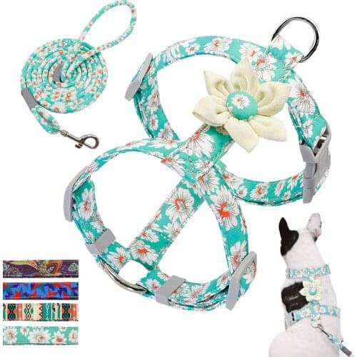 Nylon No Pull Dog Harness Printed Adjustable Pet Puppy Harness Vest Walking Leash Lead For Small Medium Dogs Cats Chihuahua Pug